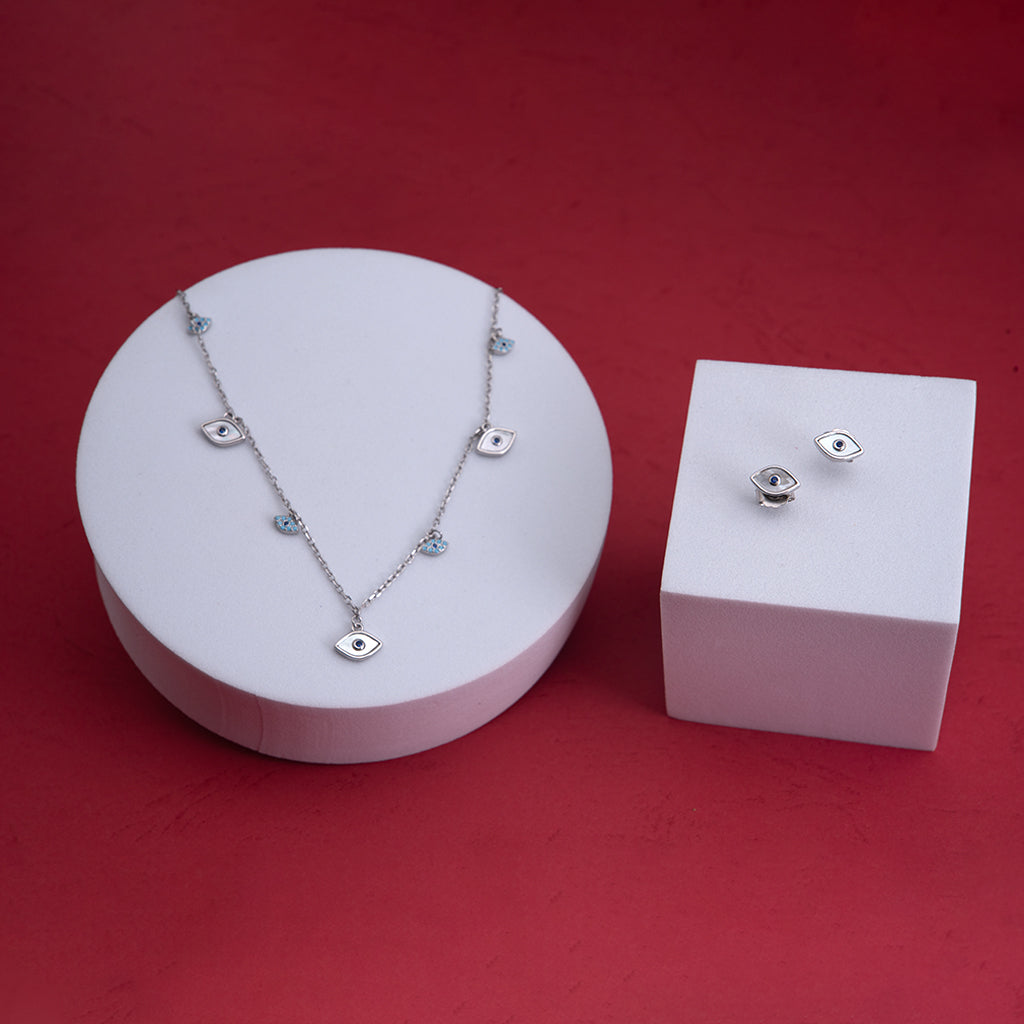 Evil Eye Silver Pendant Set