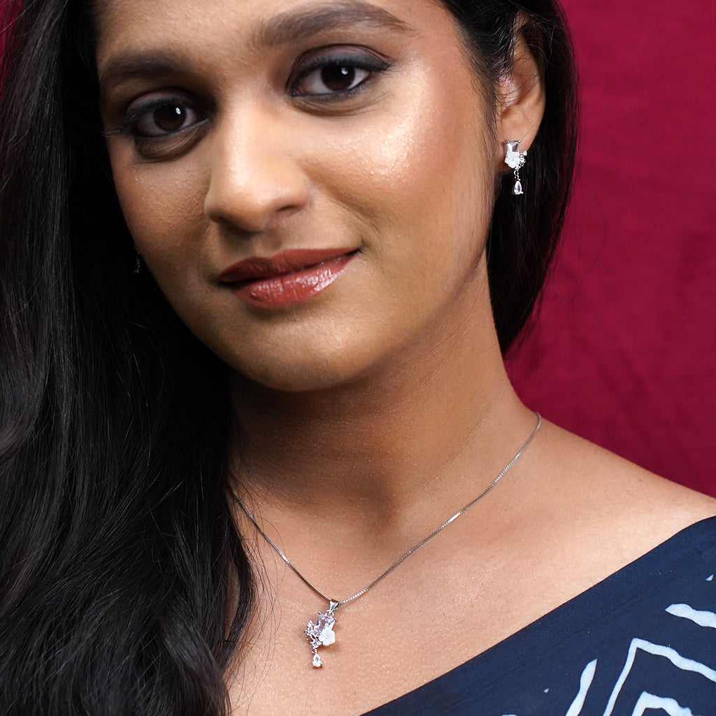 Silver Pendant Set With Emerald Cut Diamonds