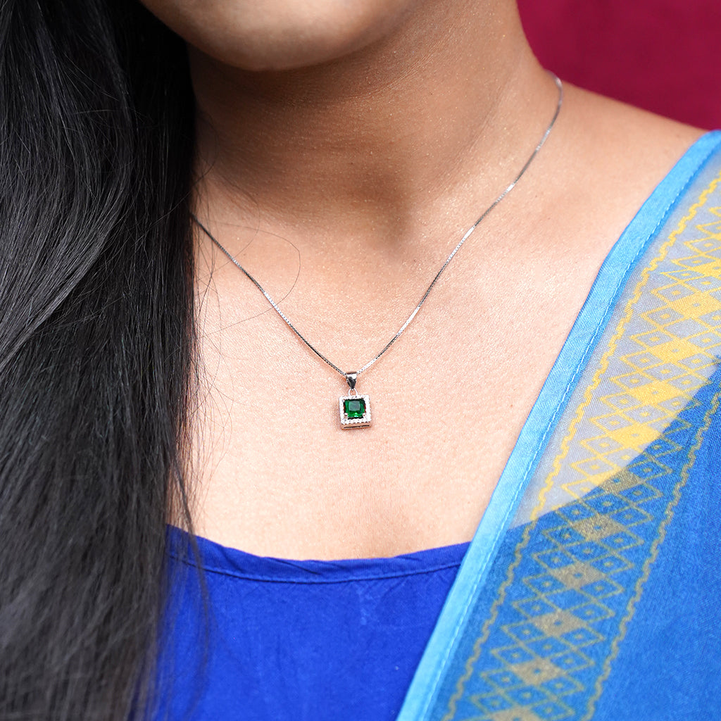 Silver Princess Cut Pendant Set