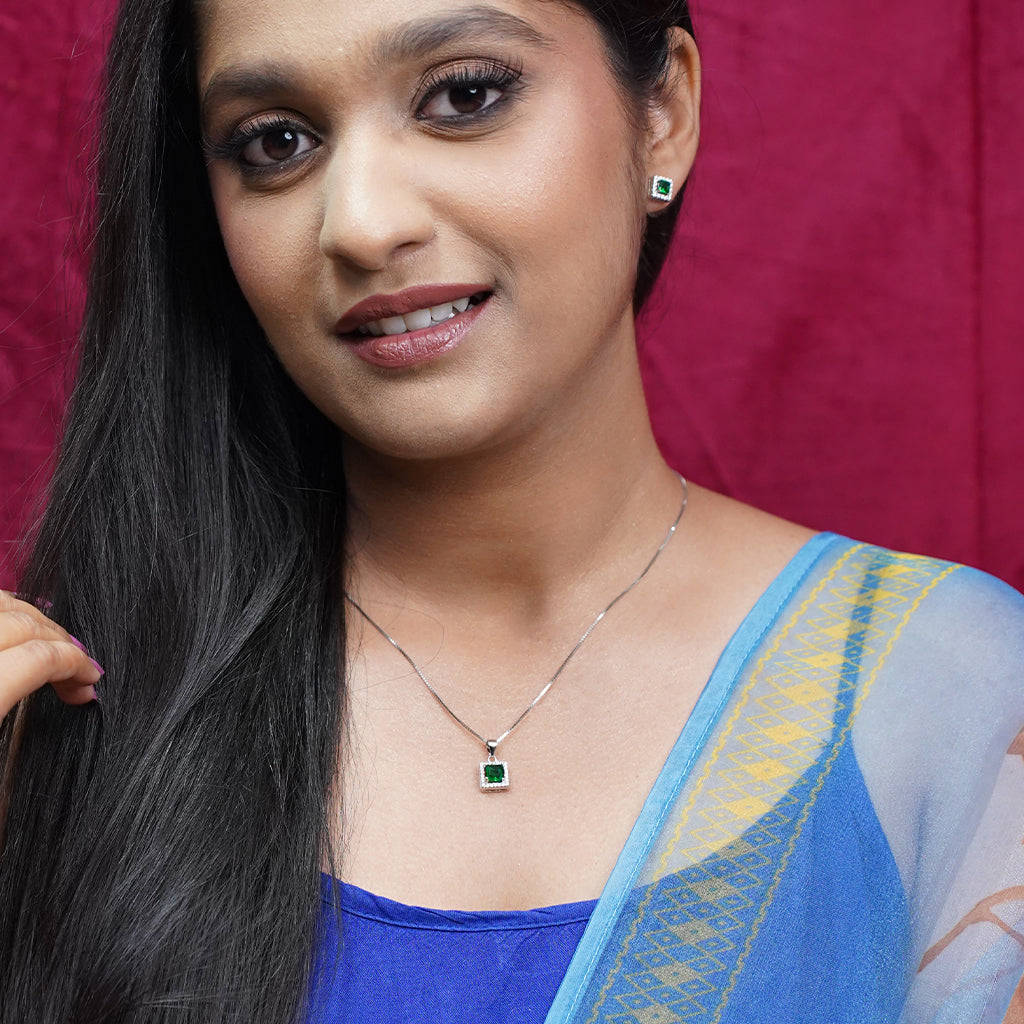 Silver Princess Cut Pendant Set