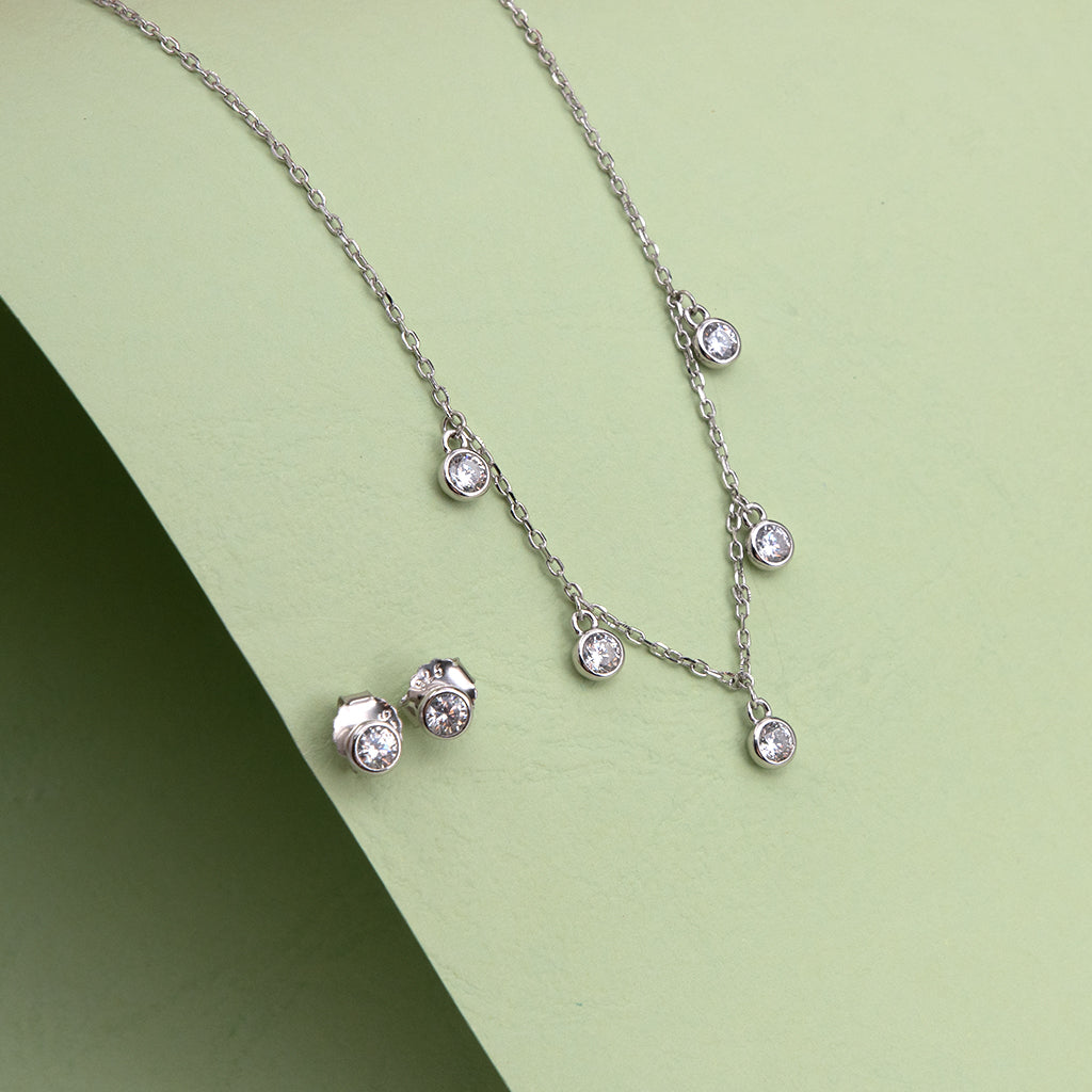 Dazzling Delicate Silver Pendant Set