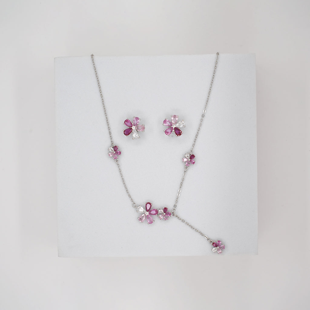 Silver Floral With Pink Stones