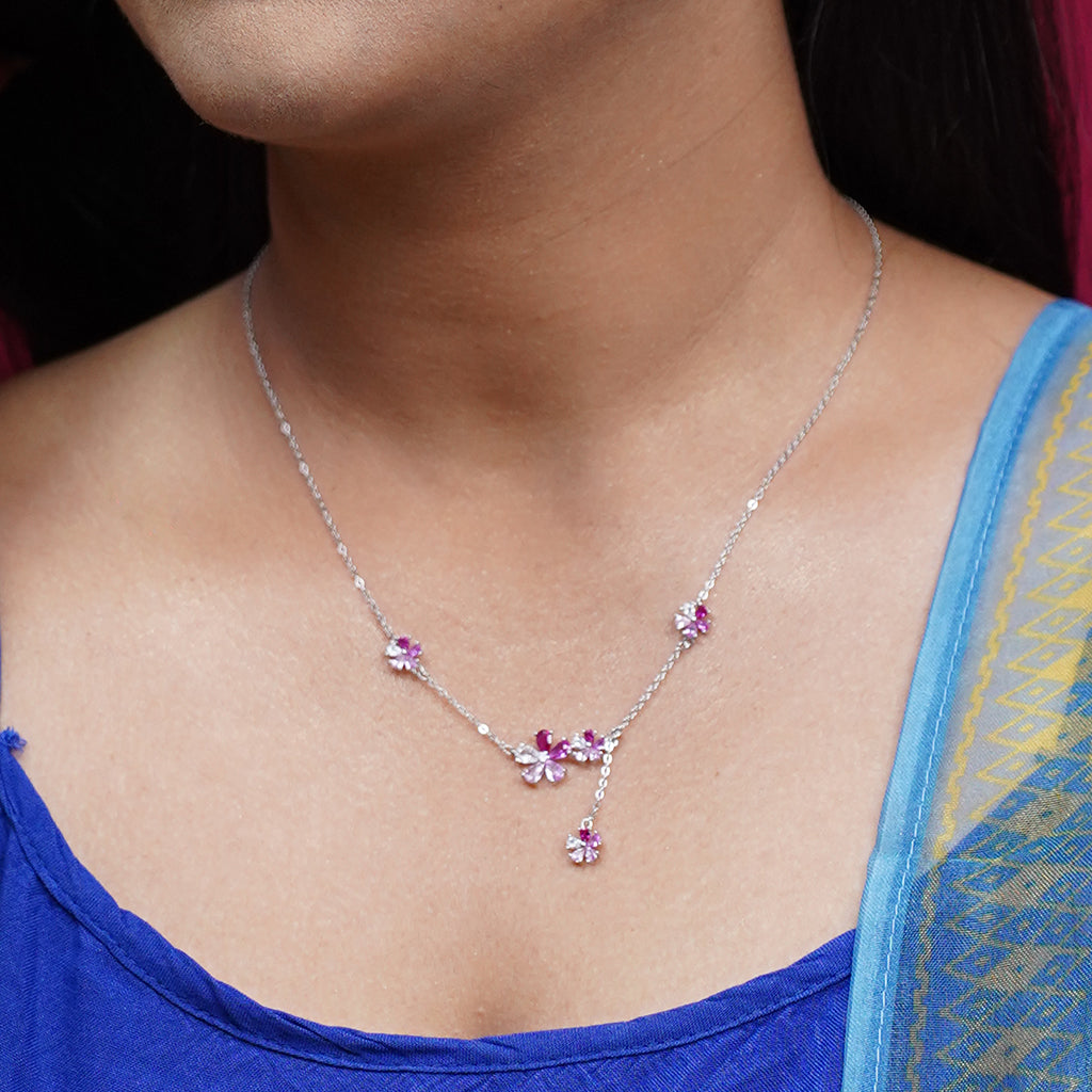 Silver Floral With Pink Stones