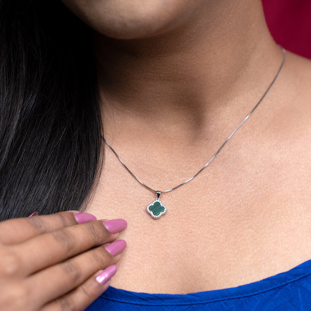 Silver Pendant Set with Green Stones & Diamonds