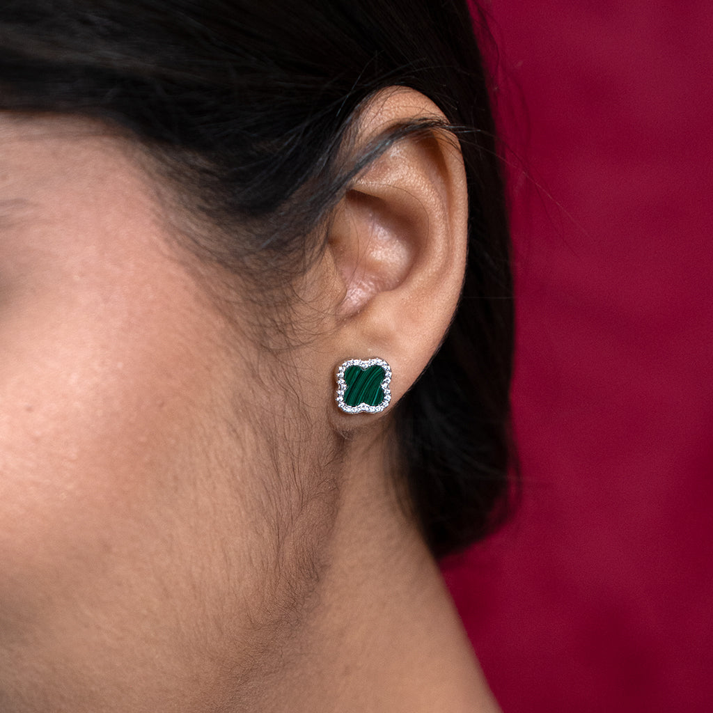 Silver Pendant Set with Green Stones & Diamonds