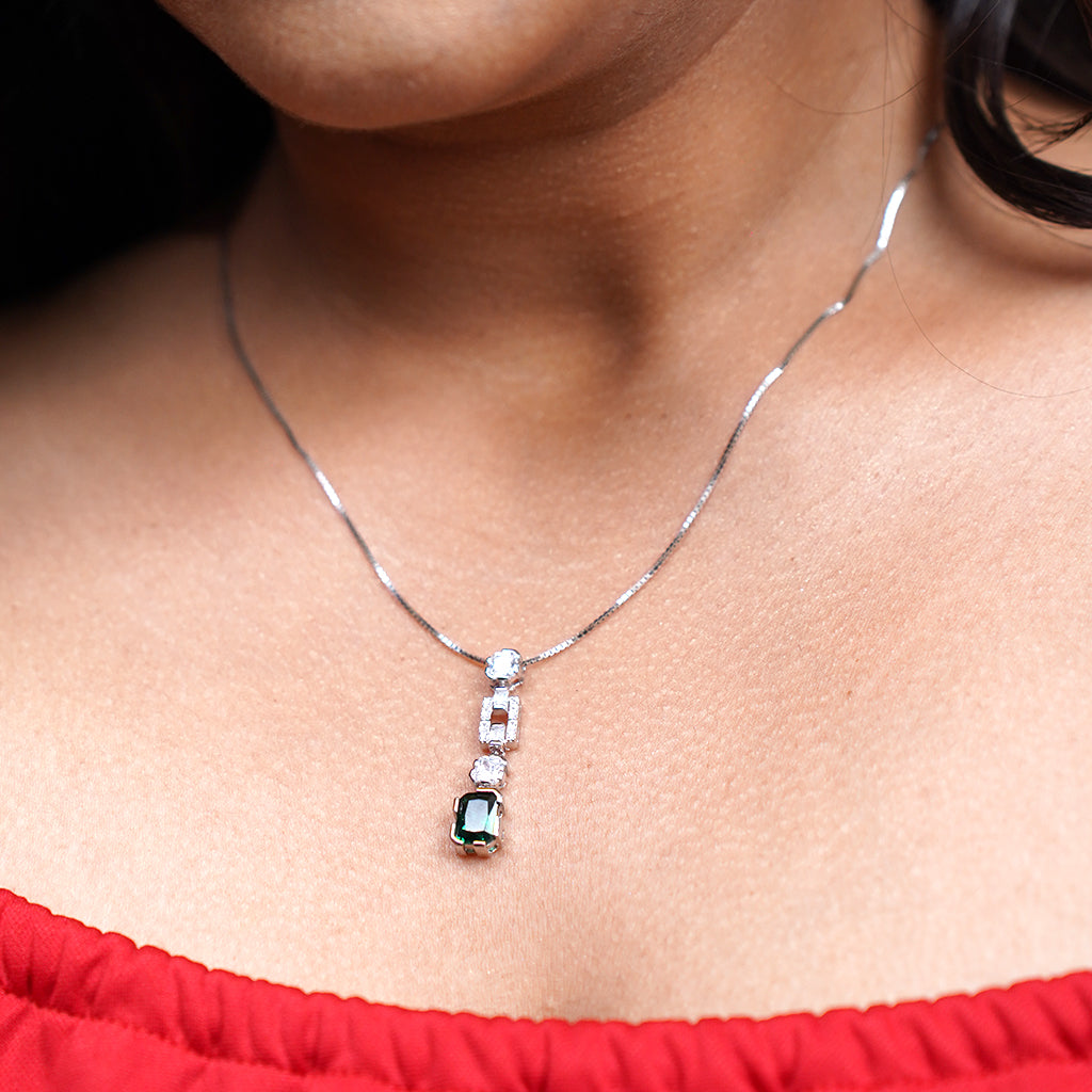 Silver Pendant Set With Emerald Stones