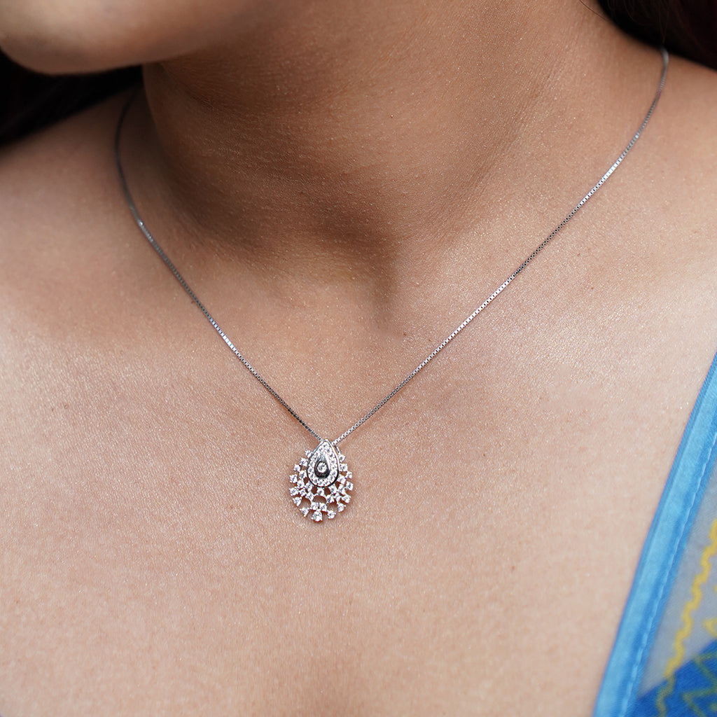 Classic Silver Pendant Set with Round Cut Diamonds