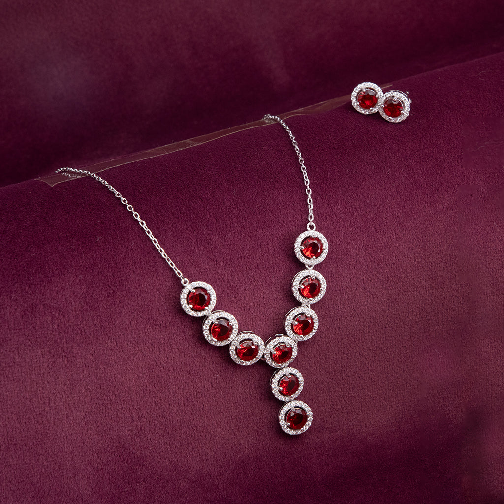 Silver Pendant Set With Stunning Red Stones