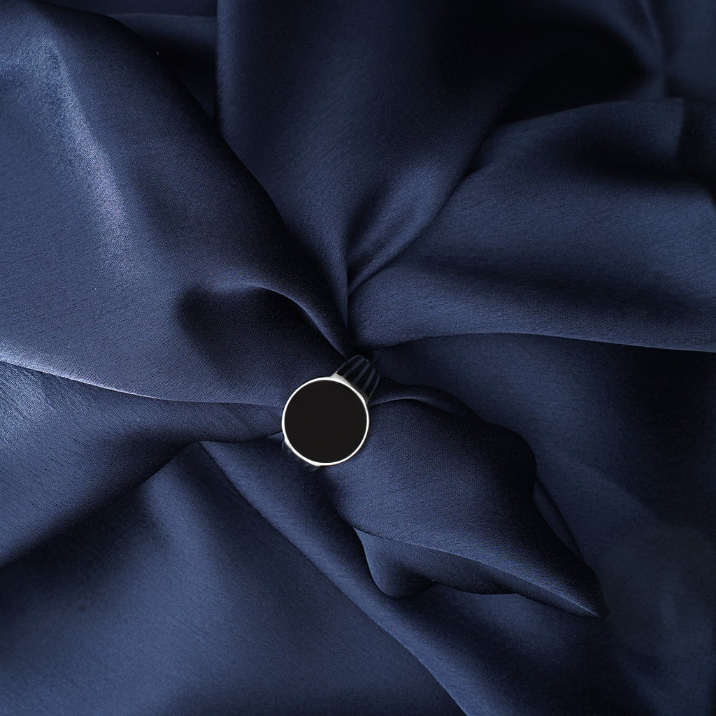 Black Stone Studded in Silver Ring