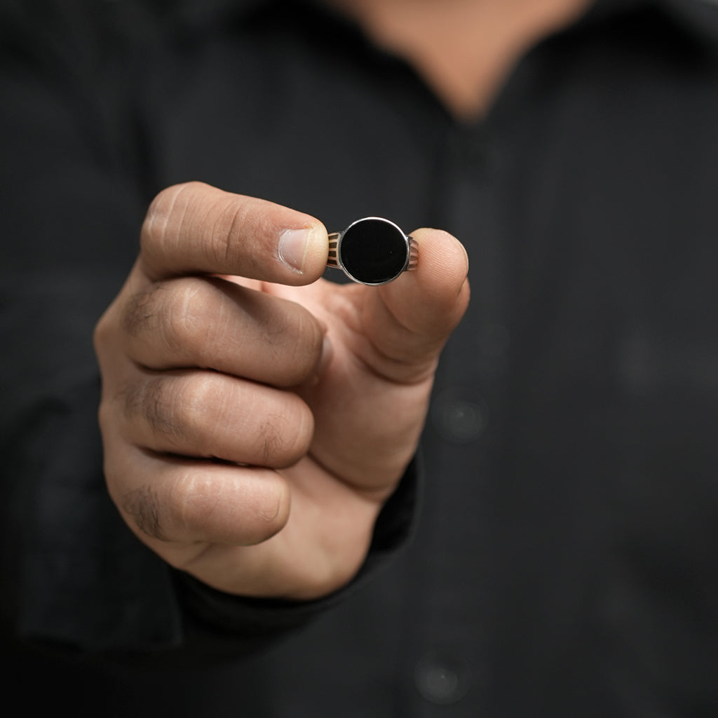 Black Stone Studded in Silver Ring