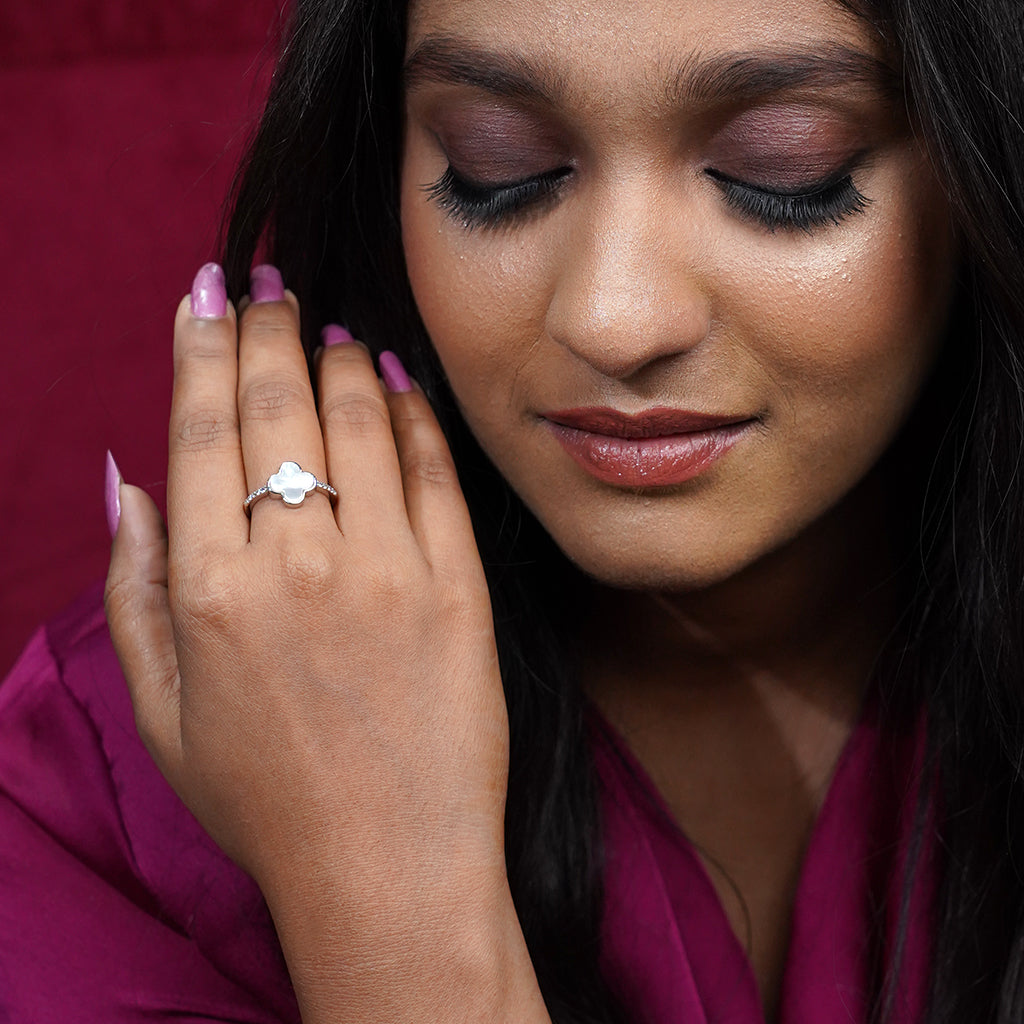 White Stone Studded in Silver Ring