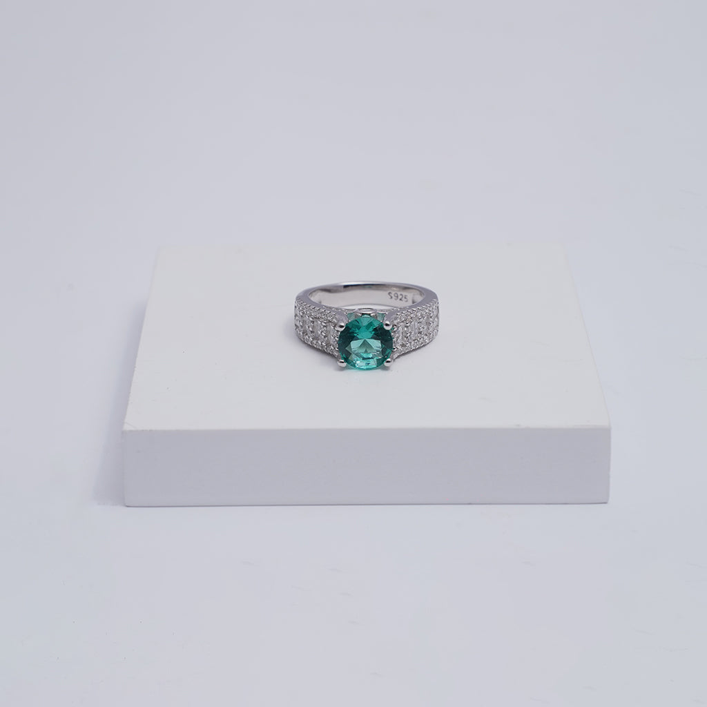 Silver Ring Featuring Graceful Mix of Baguette & Round Cut Diamonds