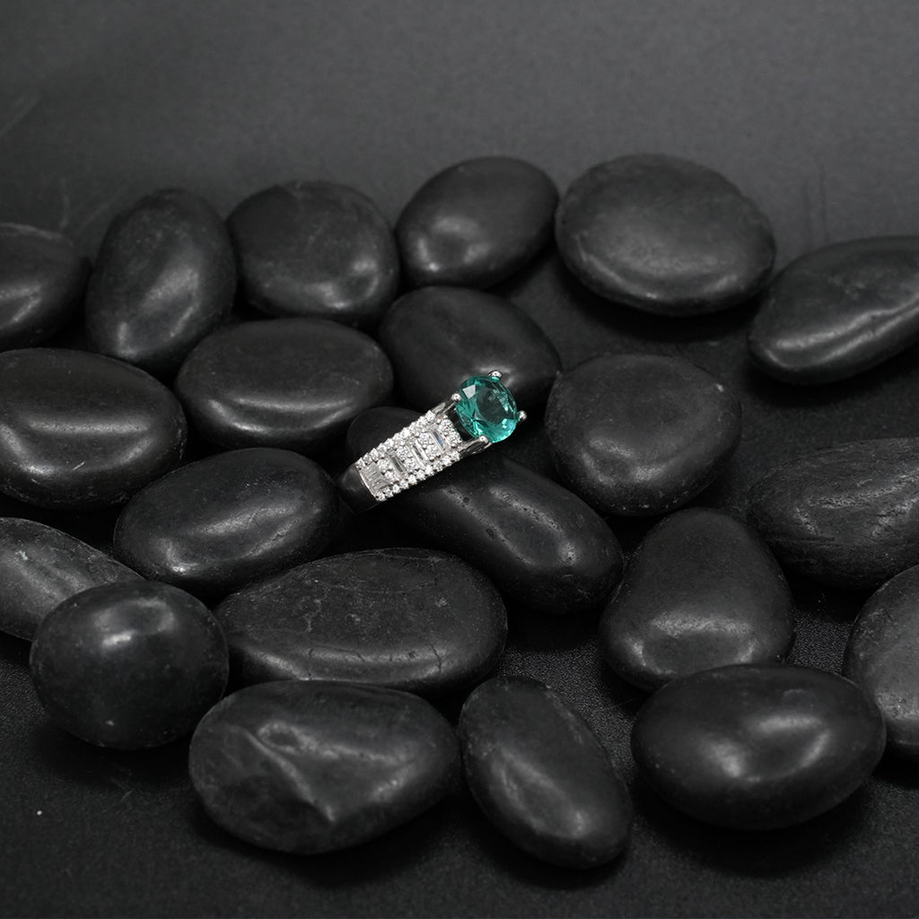 Silver Ring Featuring Graceful Mix of Baguette & Round Cut Diamonds