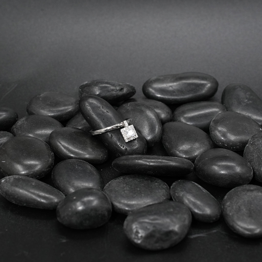 Silver Ring With Hanging Diamond Square Charm