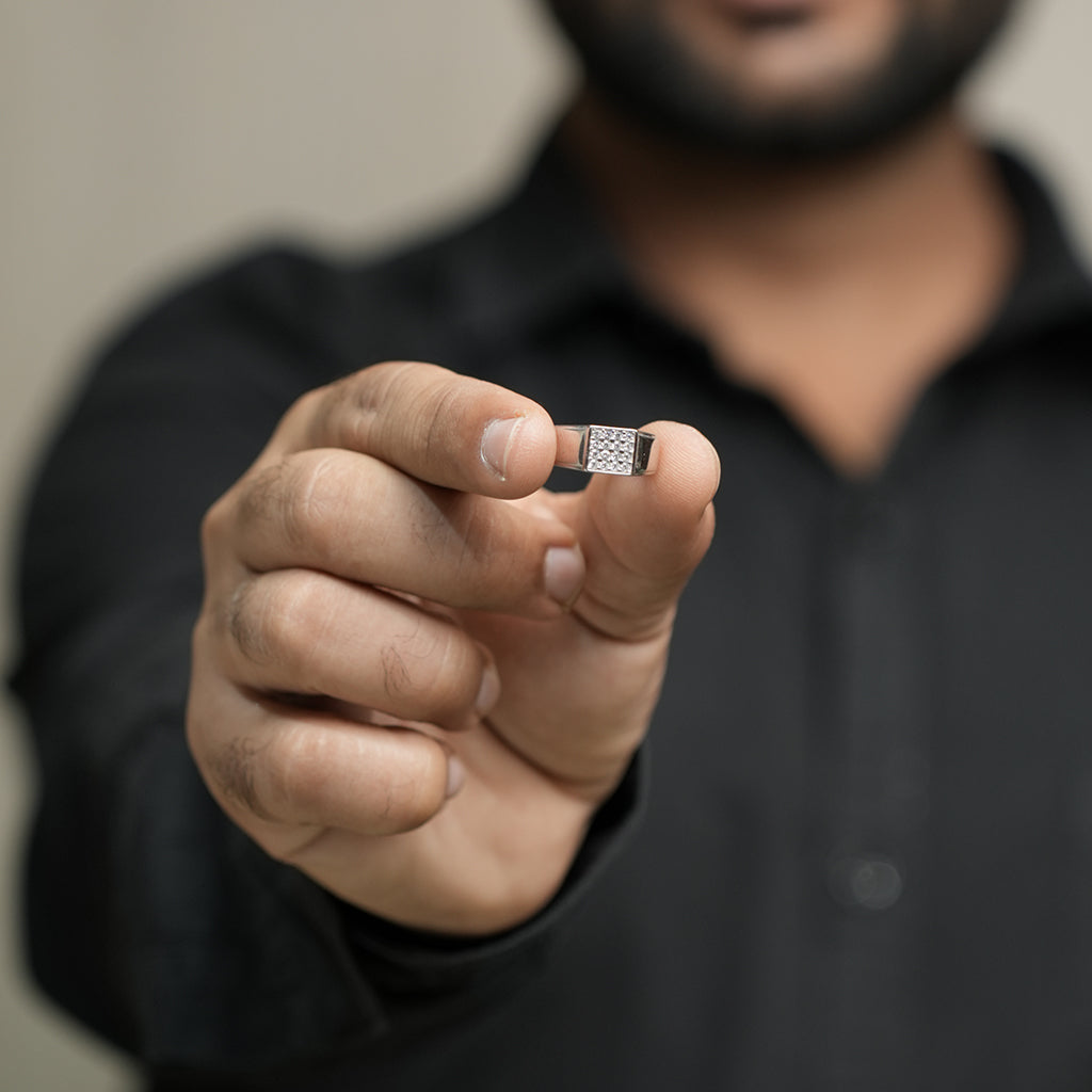 Silver Ring featuring meticulously crafted Square Shaped center piece