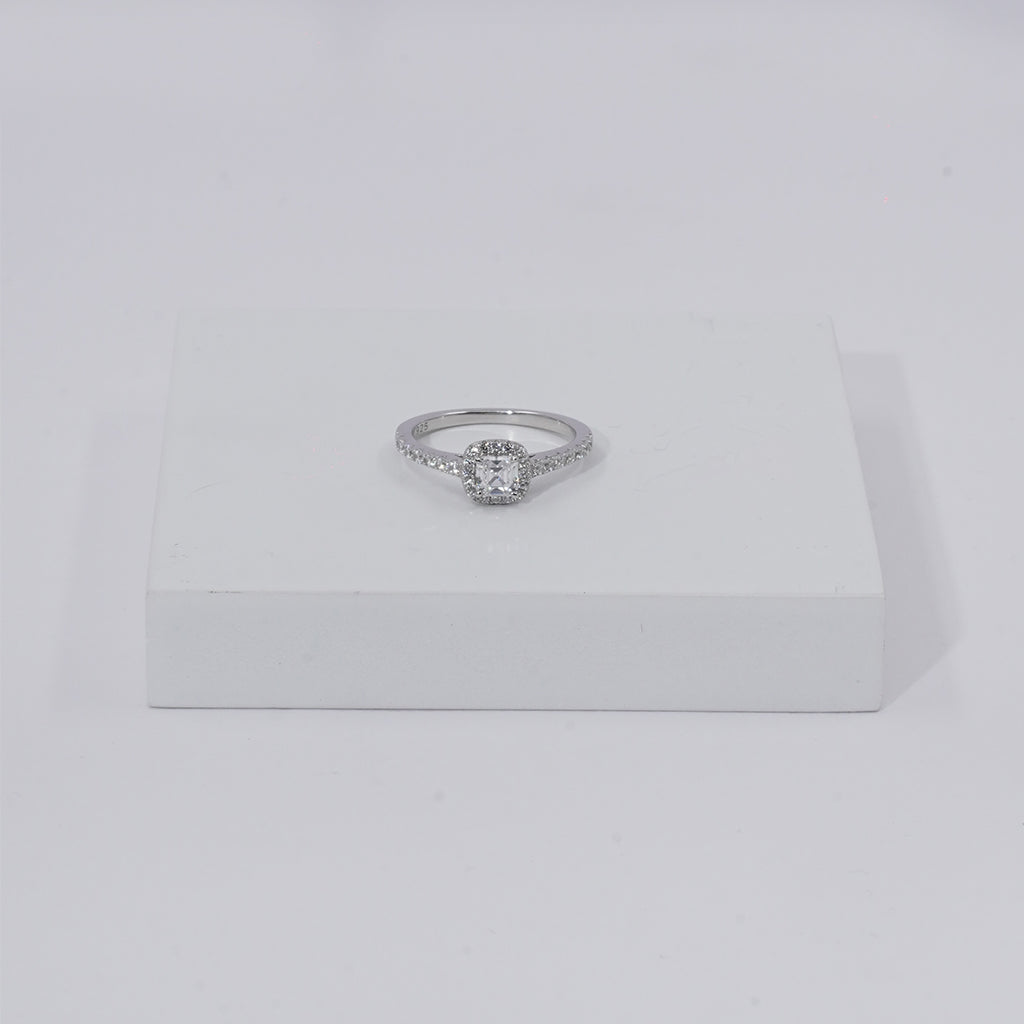 Silver Ring Featuring Radiant Cut Diamond
