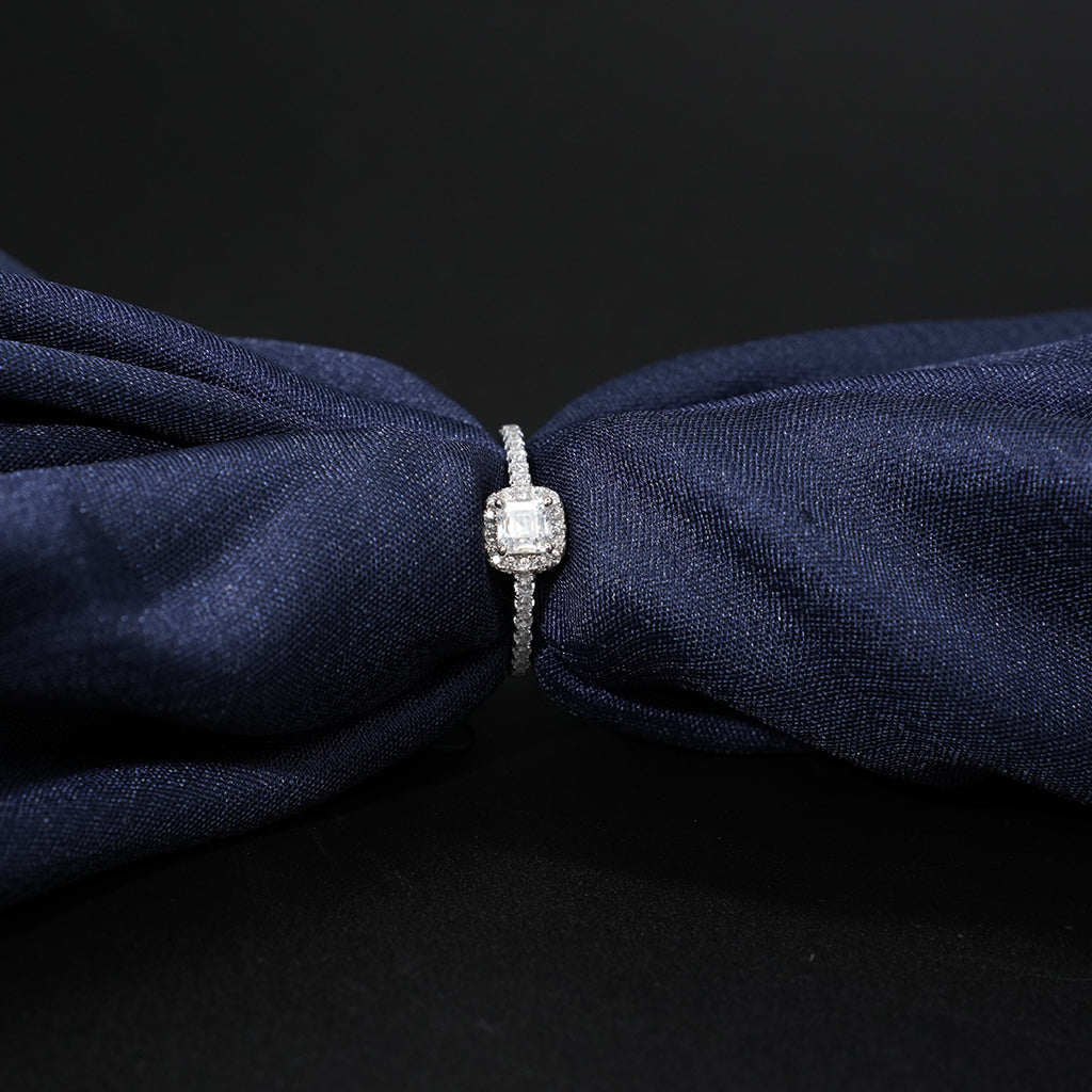 Silver Ring Featuring Radiant Cut Diamond