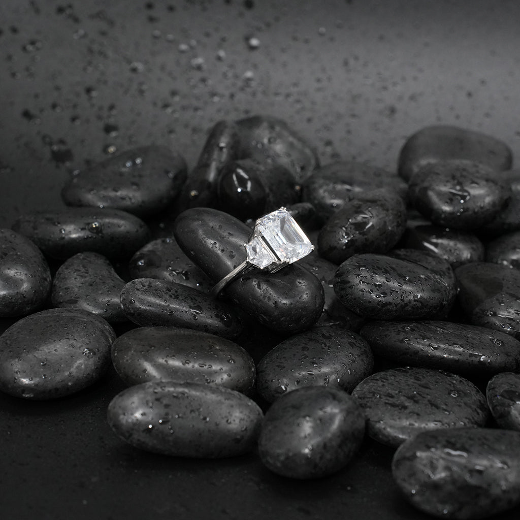 Silver Ring featuring Stunning Emerald Cut Stone in the Center