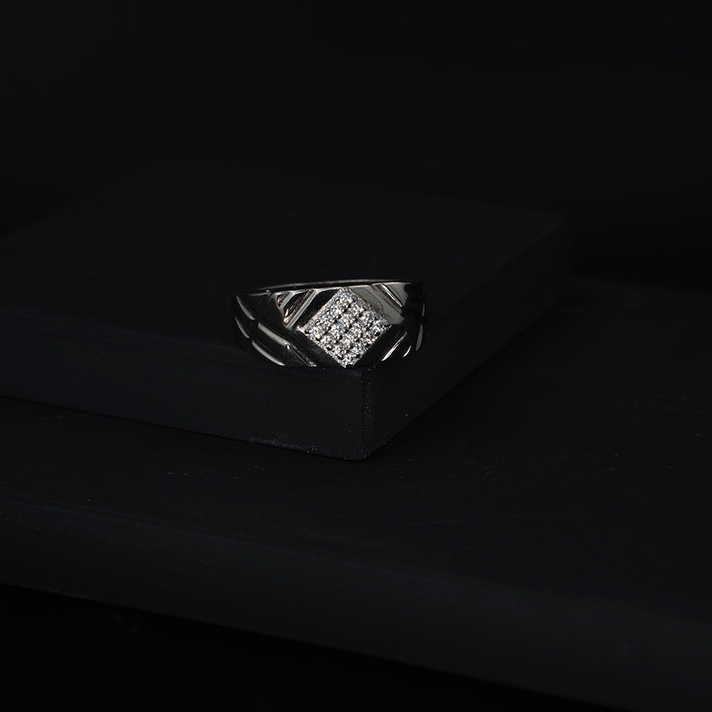 Minimal Designed Diamond Studded Silver Ring