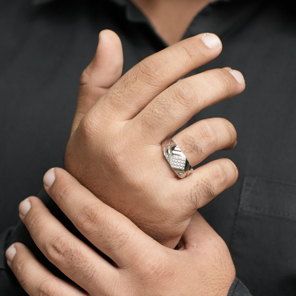 Minimal Designed Diamond Studded Silver Ring