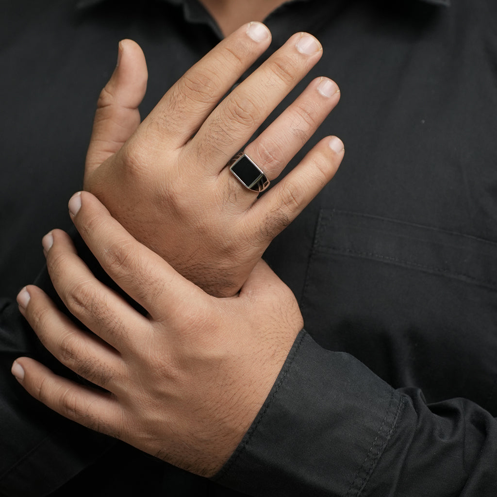 Black Enamel Silver Ring