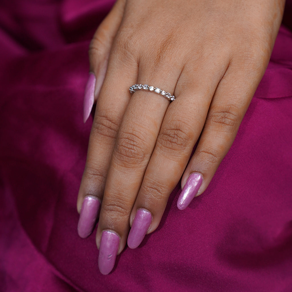 Silver Ring With Combination of Sparkling Round & Square Cut Diamond