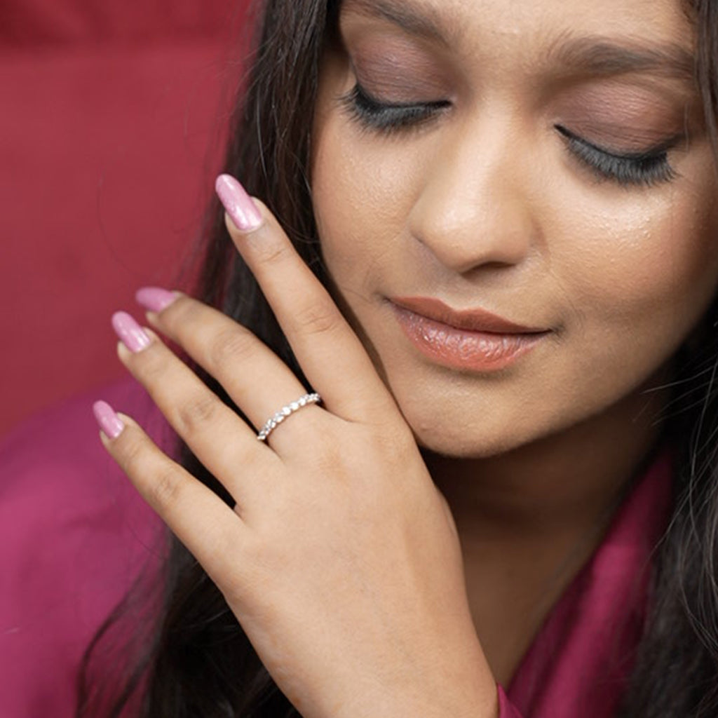Silver Ring With Combination of Sparkling Round & Square Cut Diamond