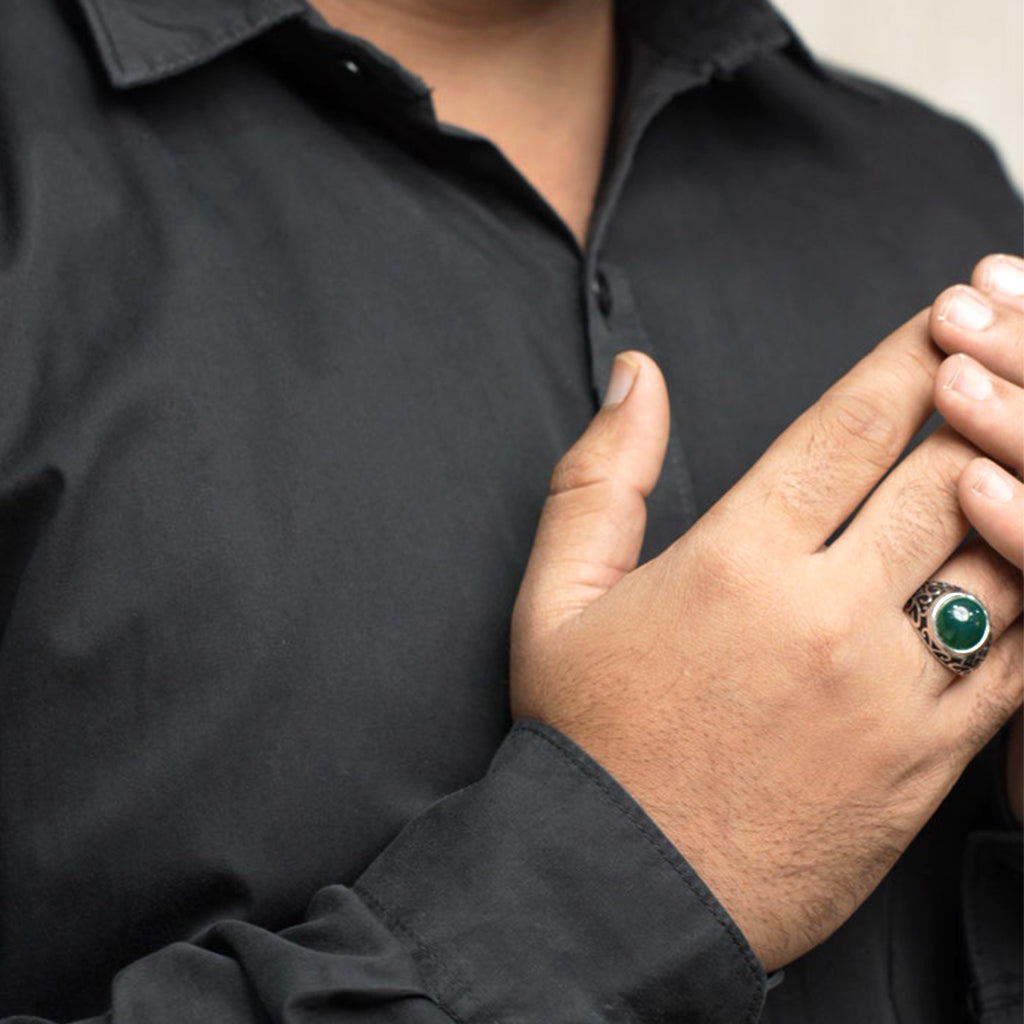 Silver Ring With Green Stone