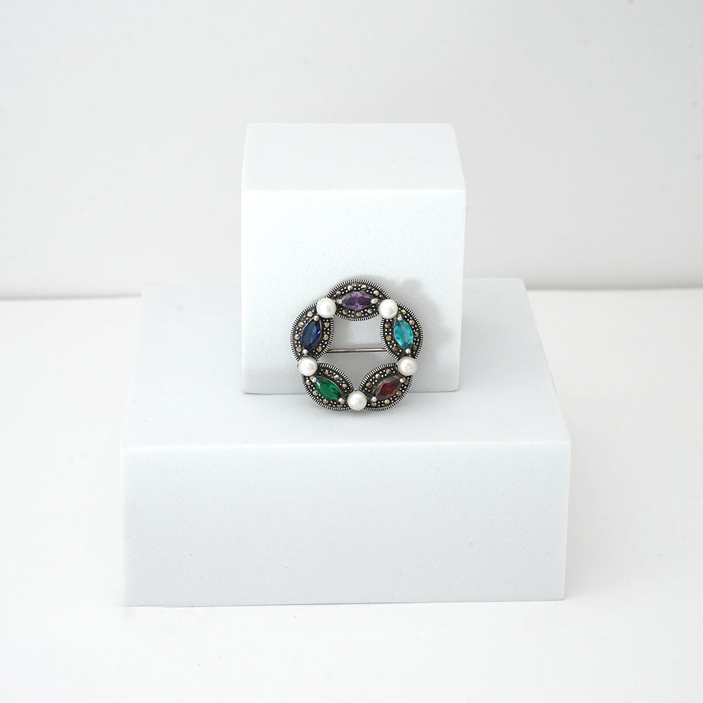 Pearl Prism Silver Brooch