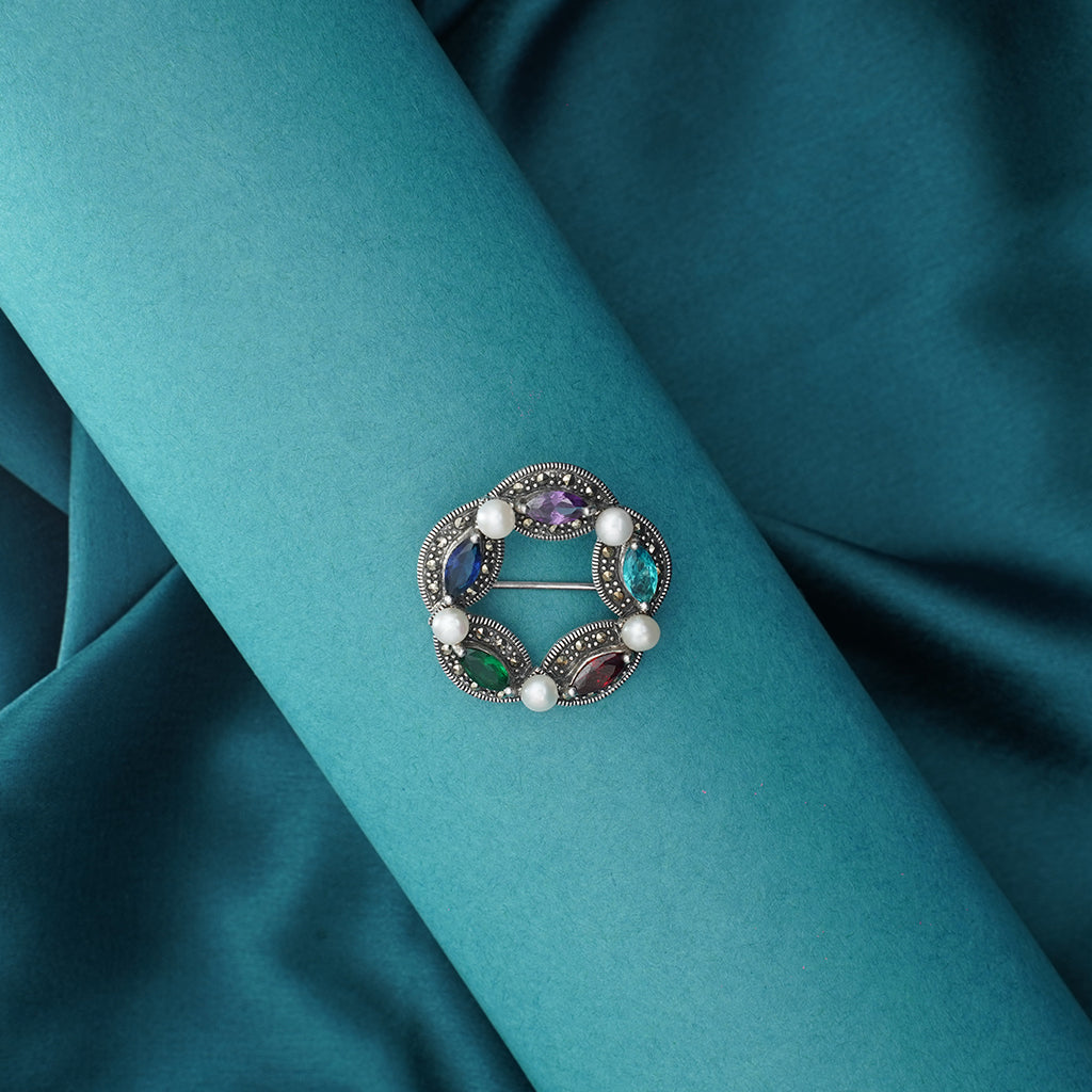 Pearl Prism Silver Brooch