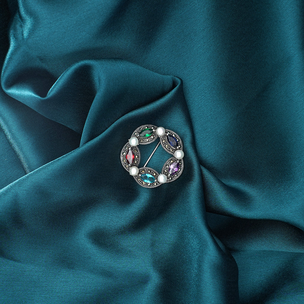 Pearl Prism Silver Brooch