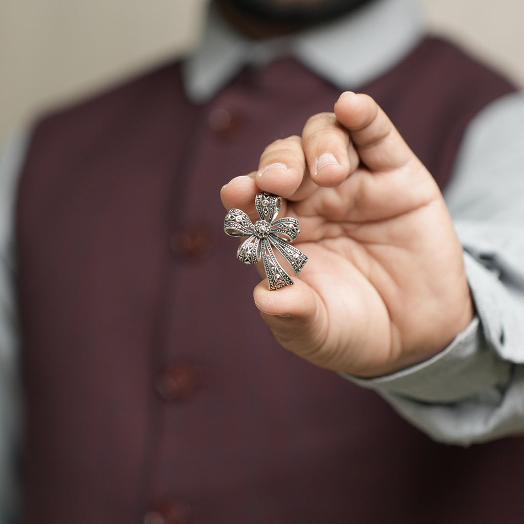 Silver Bow Brooch