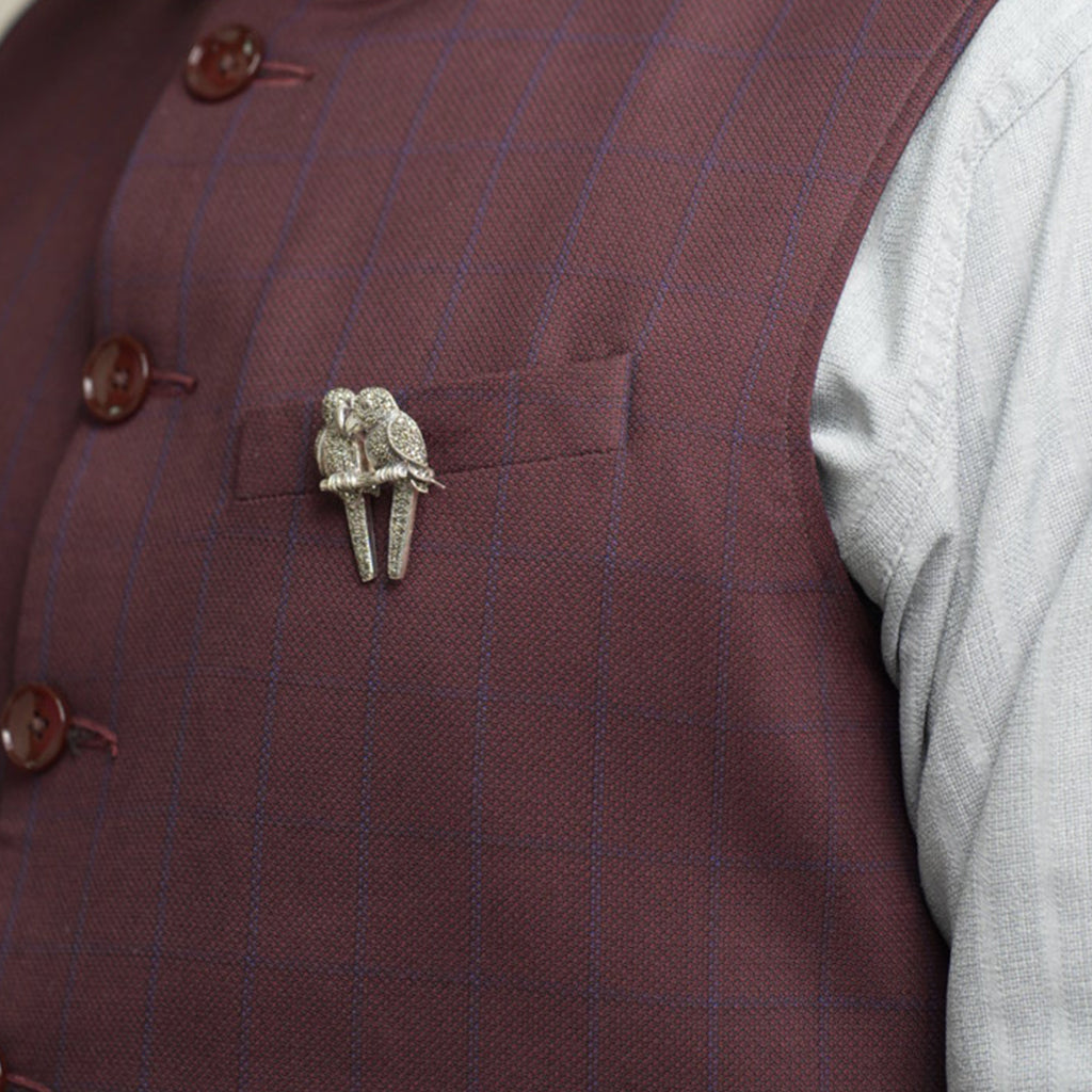 Silver Parrot Duo Brooch