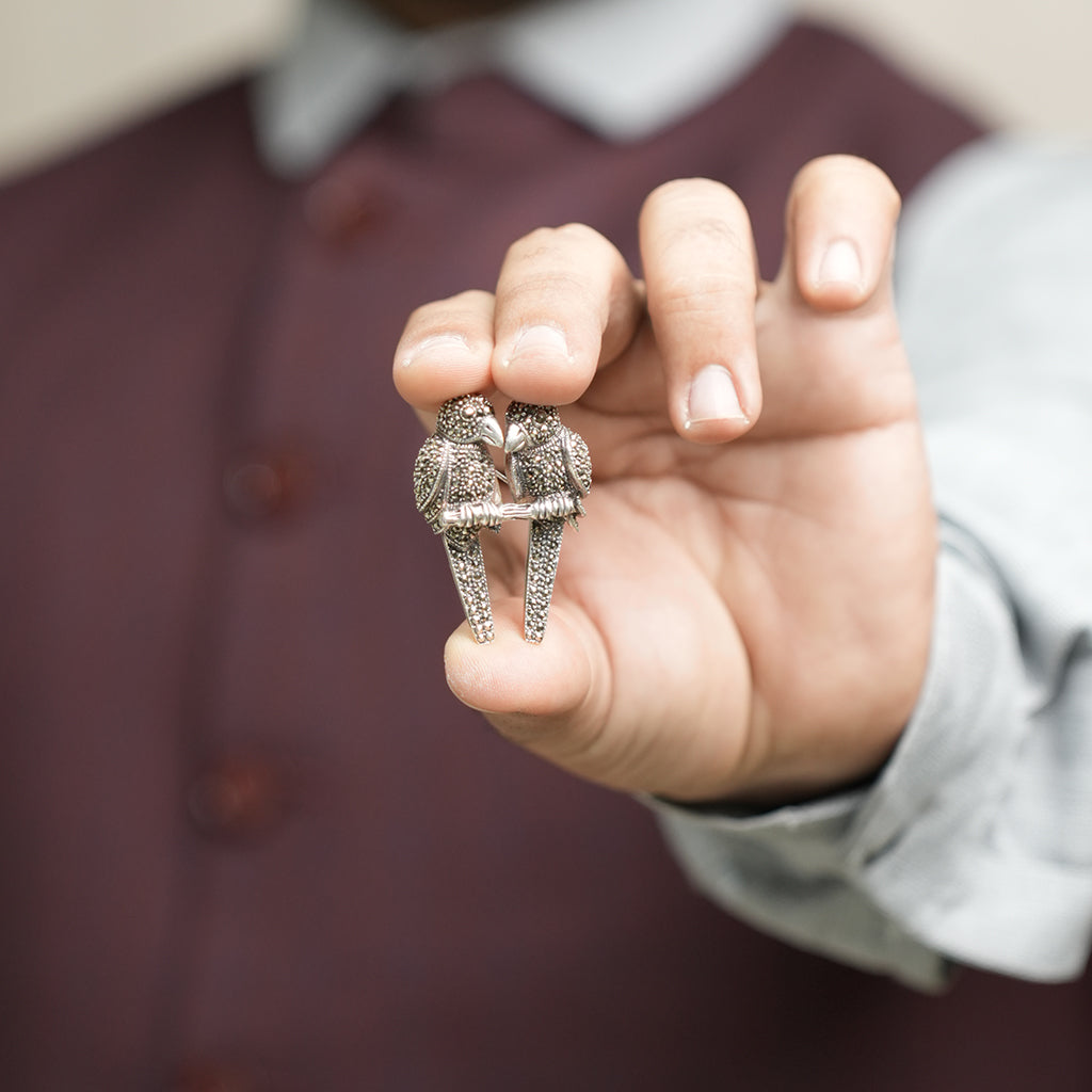 Silver Parrot Duo Brooch
