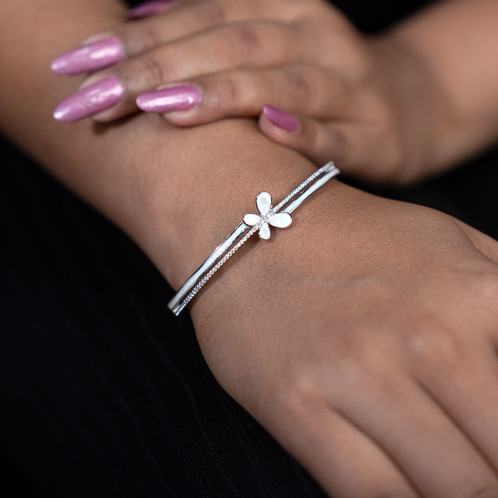 Beautifully Crafted Butterfly Made from Luminous Mother Of Pearl Silver Bracelet