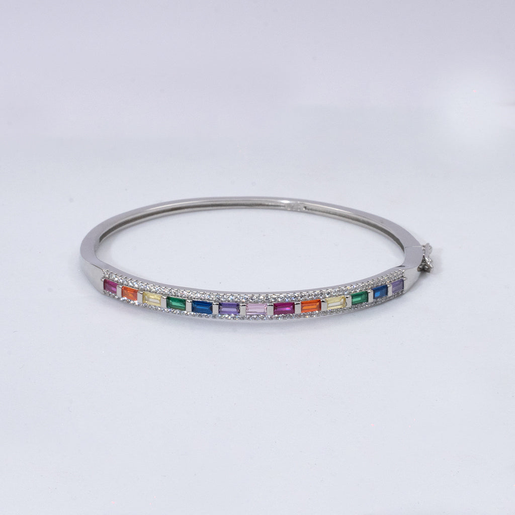 Silver Bracelet Adorned With Multicoloured Stones