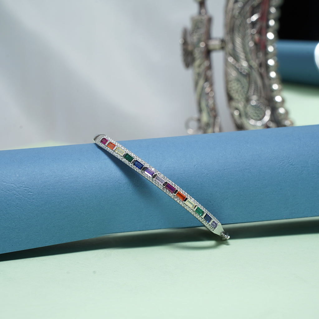 Silver Bracelet Adorned With Multicoloured Stones