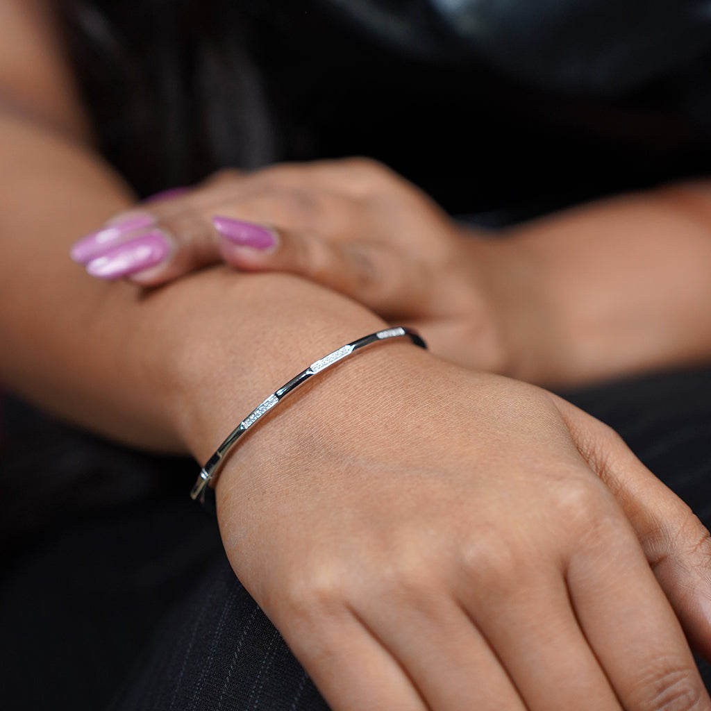 Shimmering Diamonds Studded in Silver Bracelet