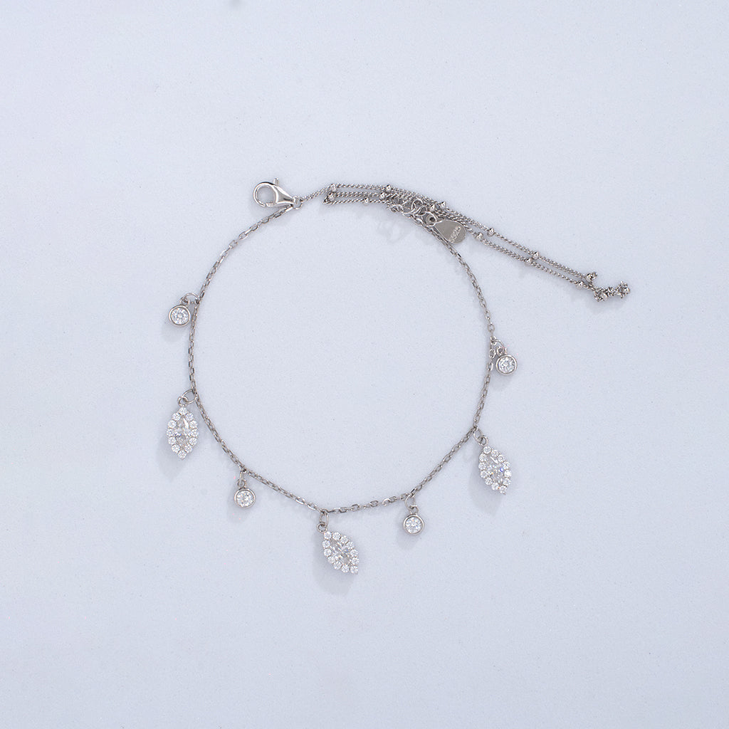 Leaf Shaped Diamonds Studded in Silver Bracelet