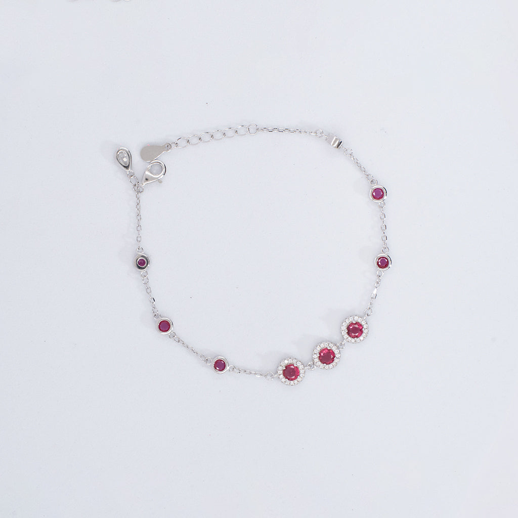 Silver Bracelet Srudded with Red Stones