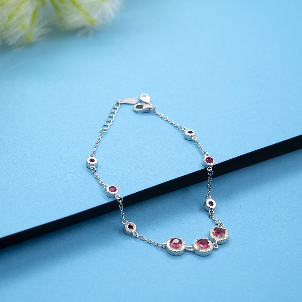 Silver Bracelet Srudded with Red Stones