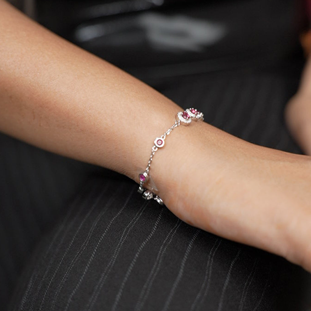 Silver Bracelet Srudded with Red Stones