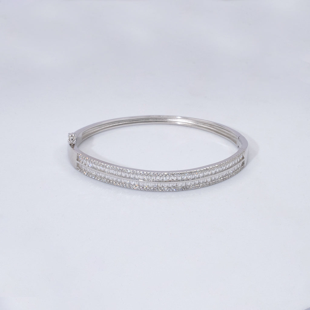 Baguette cut Diamonds Accented with Delicate Round Cut Diamonds Studded in Silver Bracelet