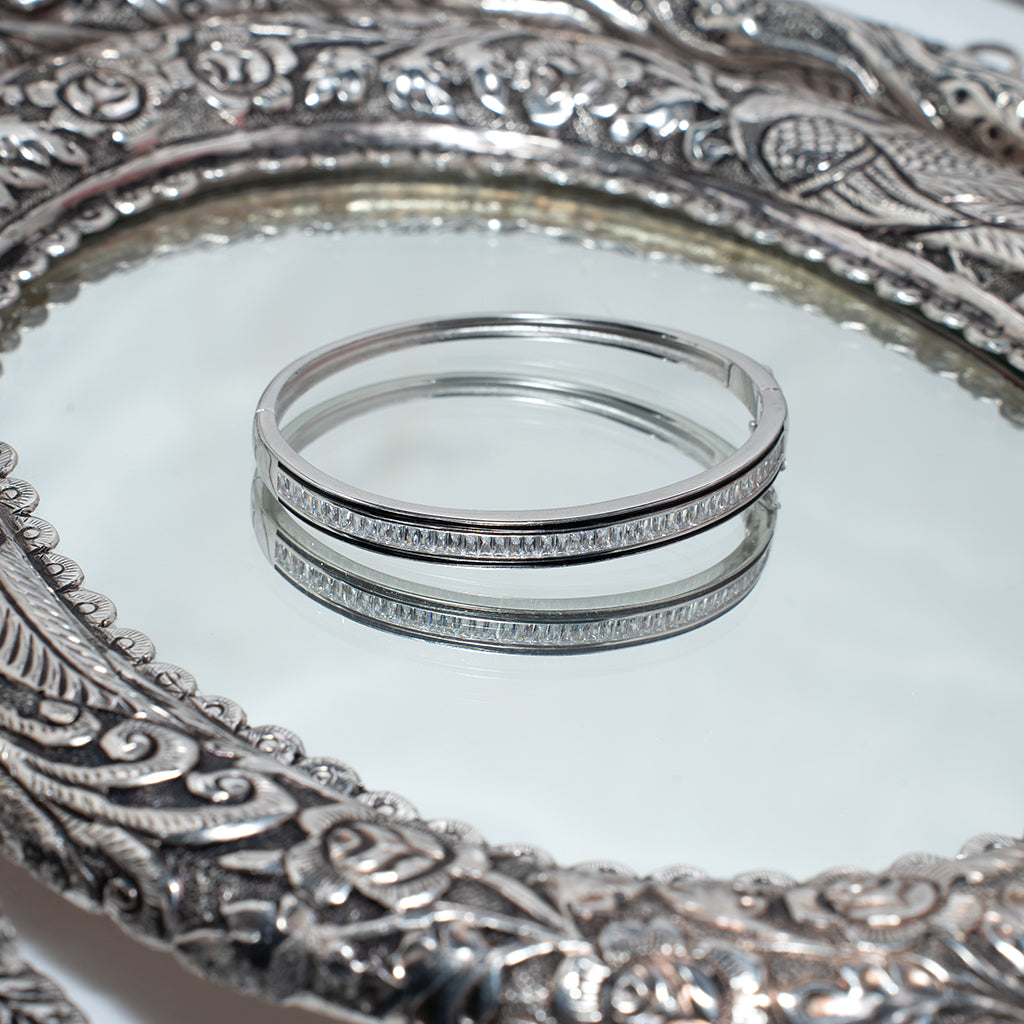 Baguette Cut Diamonds Silver Bracelet