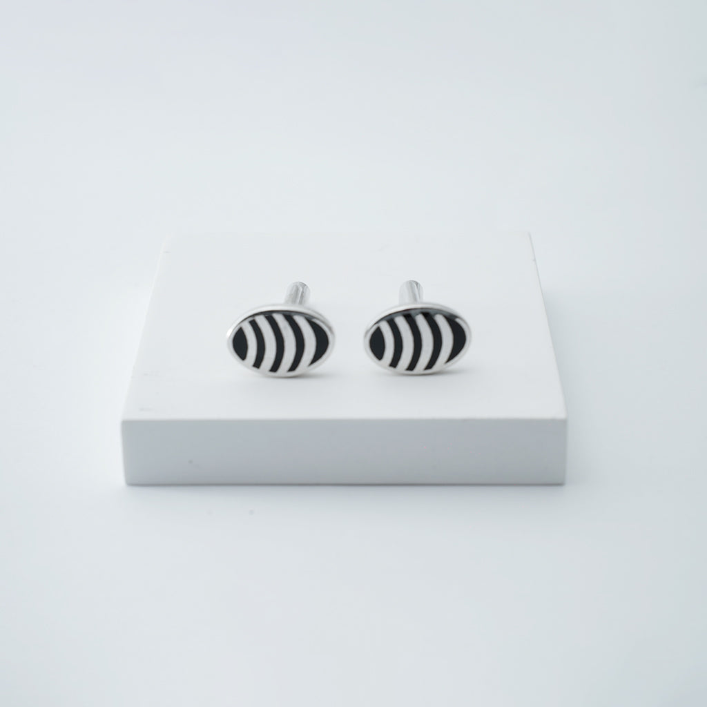 Black Enamel Silver Cufflinks
