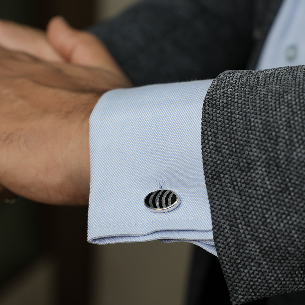 Black Enamel Silver Cufflinks