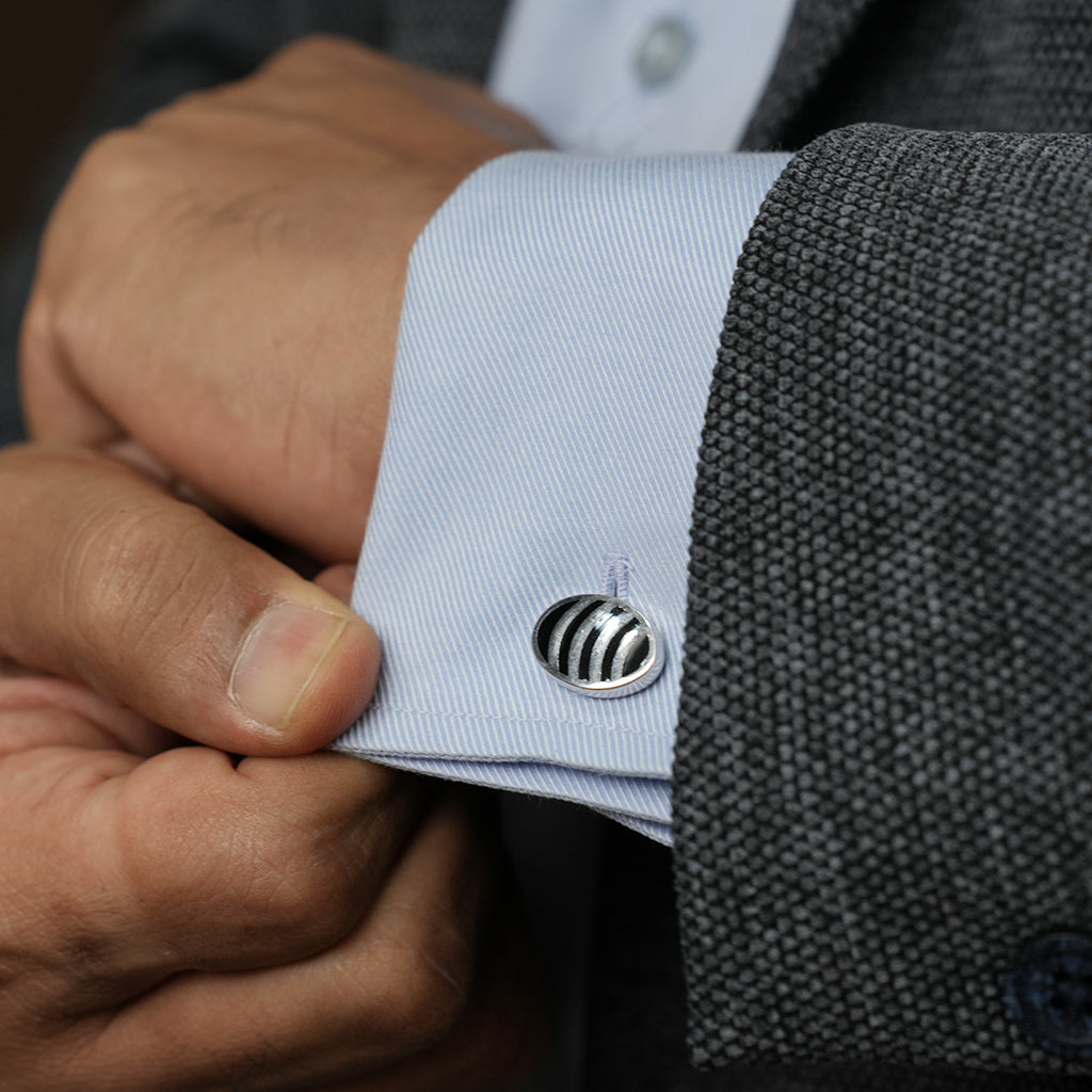 Black Enamel Silver Cufflinks