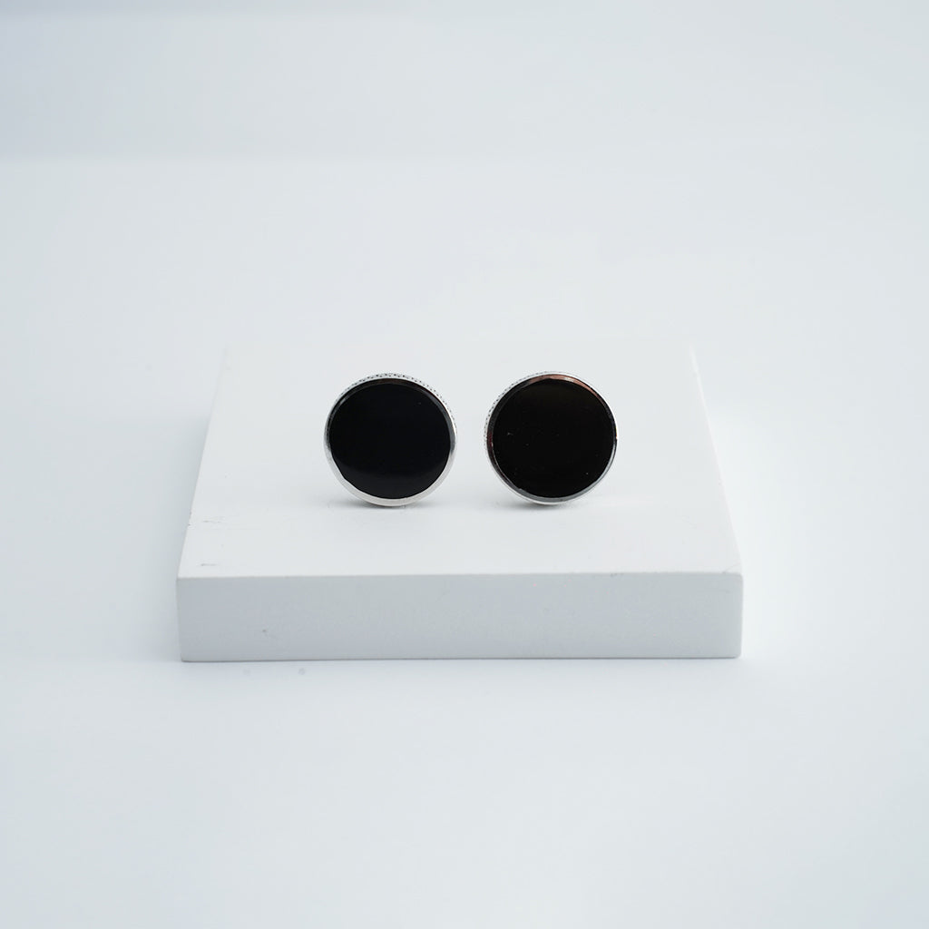 Jet Black Silver Cufflinks