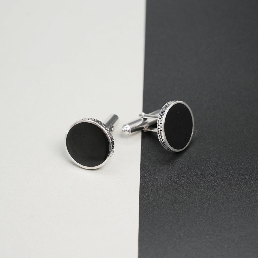 Jet Black Silver Cufflinks