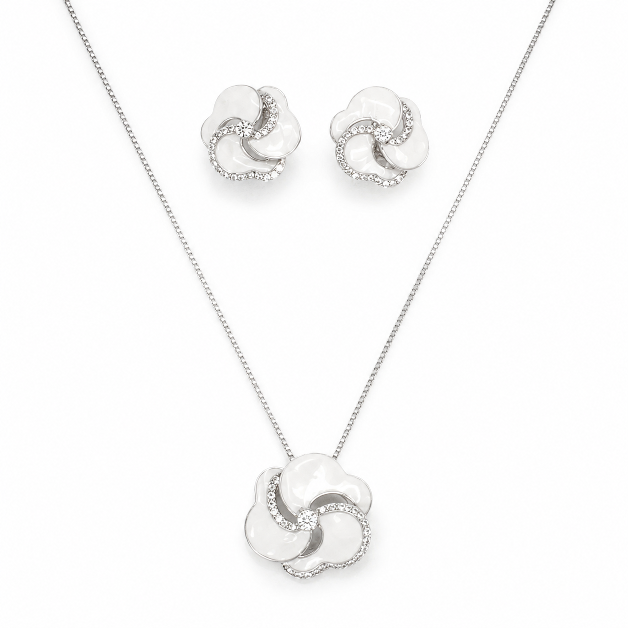 White Bloom Pendant Set